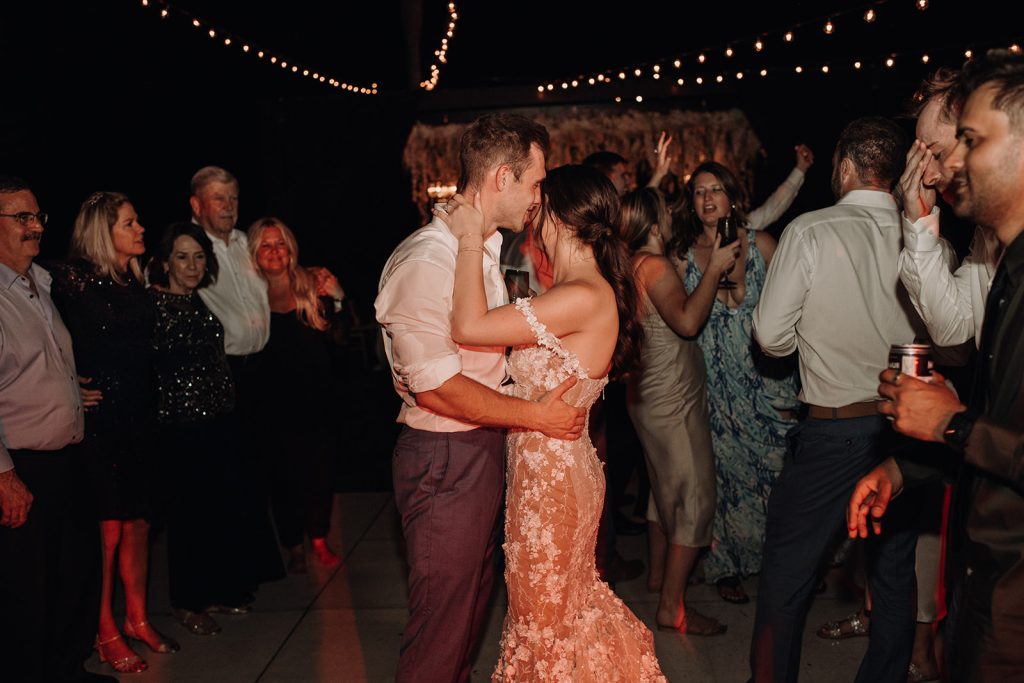 Anna + Garrett hugging on dance floor