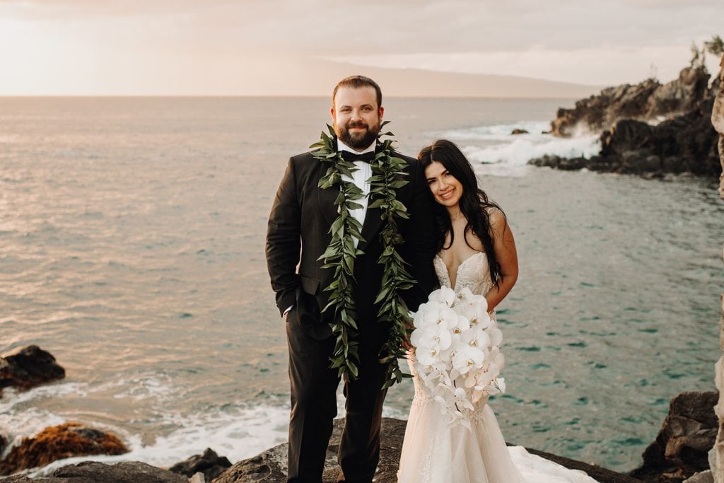 bride and groom photos on the beach in Maui