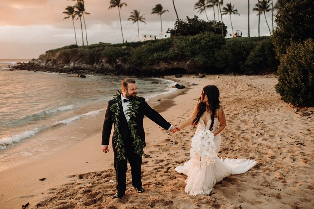 bride and groom photos on the beach in Maui