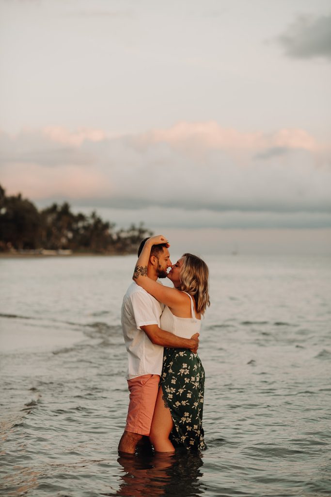 sunset beach engagement photos in Hawaii