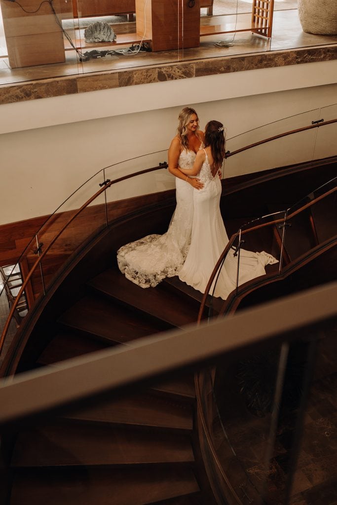bridal portraits on a staircase at Andaz Maui