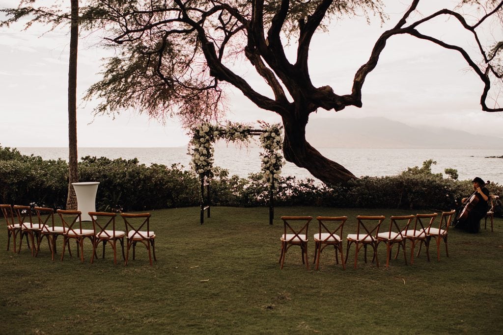 Maui micro wedding ceremony set up on the Andaz Maui lawn