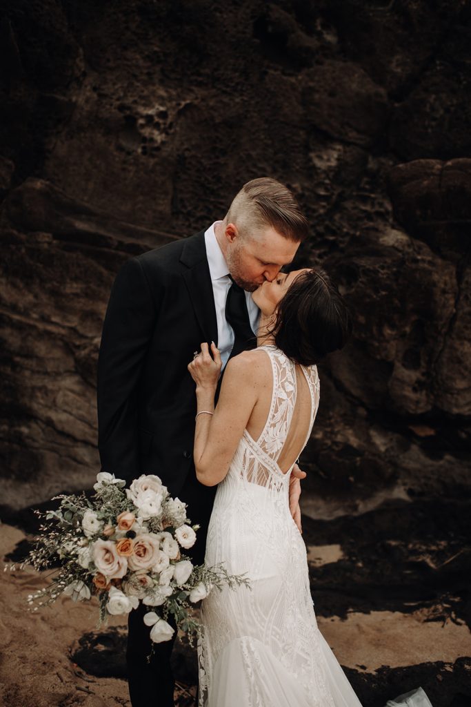 A serene cliffside setting at Ironwoods Beach in Kapalua, perfect for an intimate elopement ceremony.
