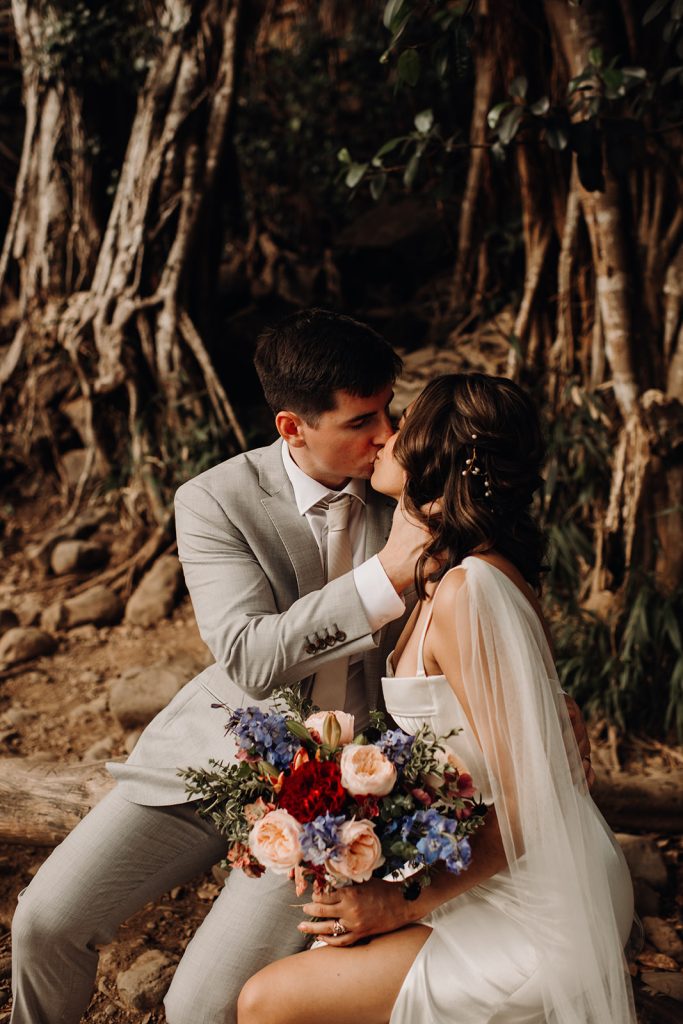 A secluded waterfall in Haiku, ideal for a romantic Maui elopement location surrounded by lush greenery.