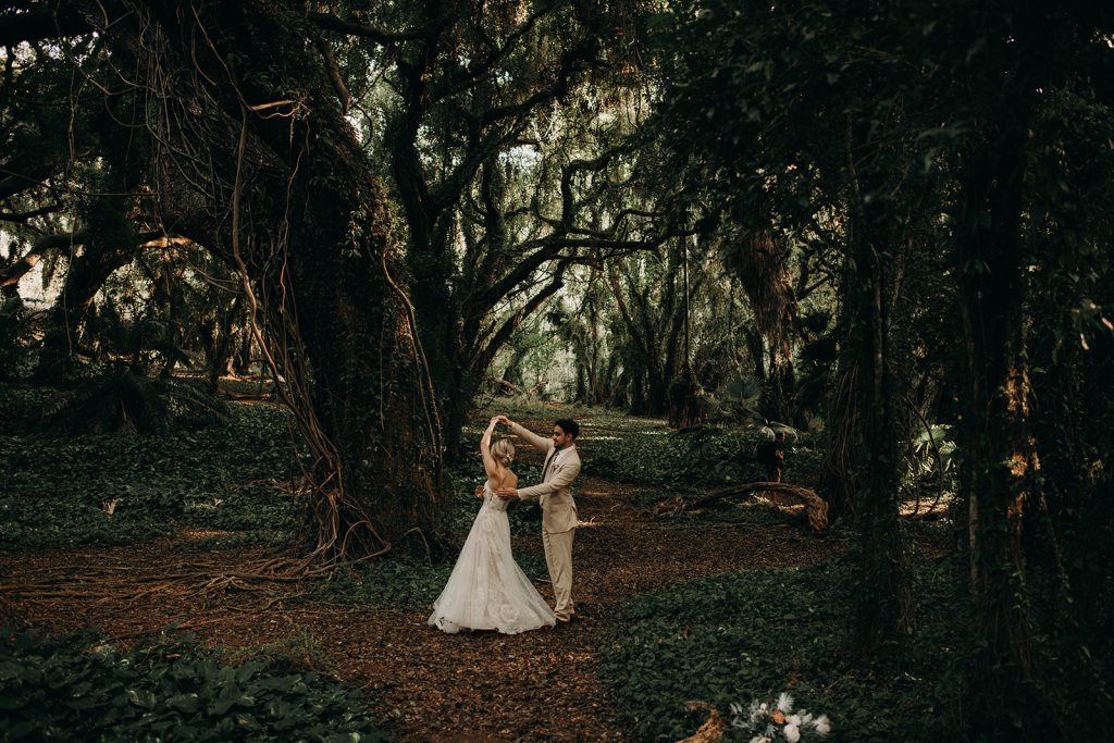 Bride and groom portraits in the jungle