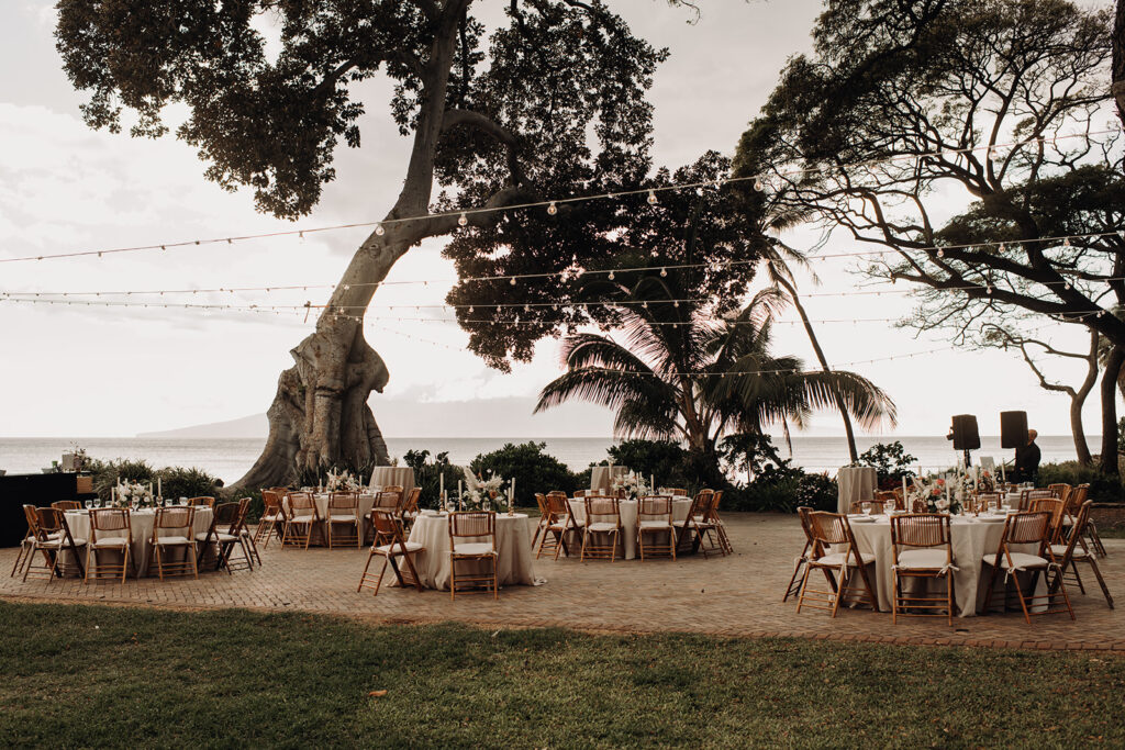 Wedding reception setup at Olowalu Plantation House